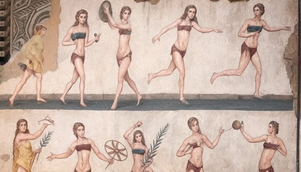 mural depicting the first uses of underwear in greece and rome