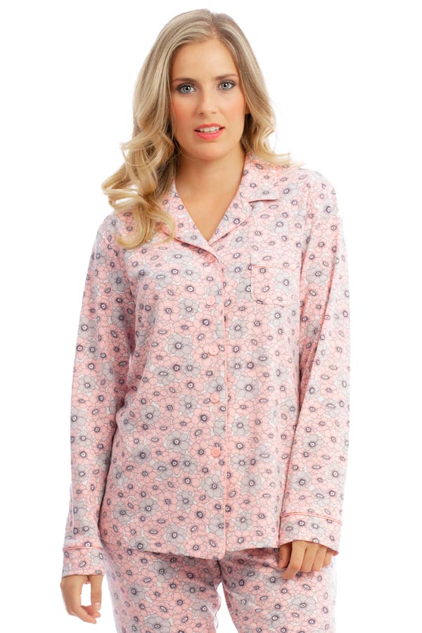 Pijama de invierno abierto flores rosas