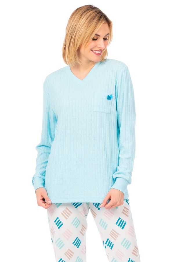 Foto pijama de mujer largo para invierno de canalé 2 colores