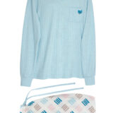 Pijama mujer dos piezas chaquetilla manga larga celeste