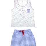 Pijama corto dos piezas para verano chaquetilla sin mangas plumeti y pantalón corto a cuadros