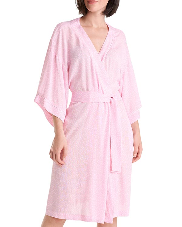 Women's housecoats 6 mujer con bata corta de verano cruzada color rosa
