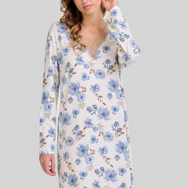 Lohe International 3 Mujer con camisón de dormir de manga larga y estampado floral con escote en V